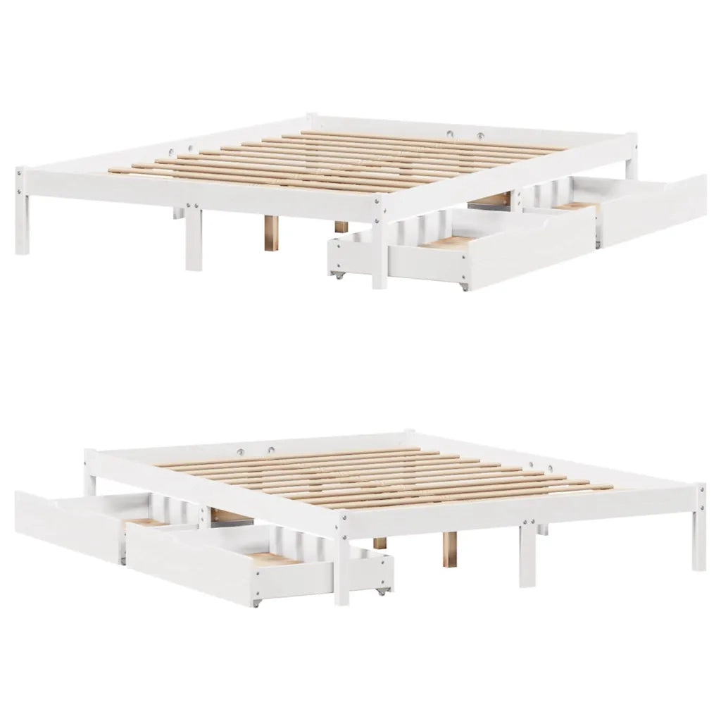 Letto senza Materasso Bianco 135x190 cm Legno Massello di Pino 3301427