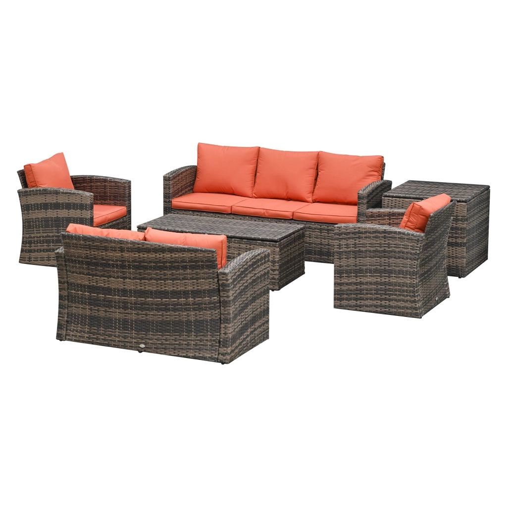 Set da Giardino 6 Pezzi in Rattan con Divani, Poltrone e Tavolino ¨C zephmum ¨C Marrone