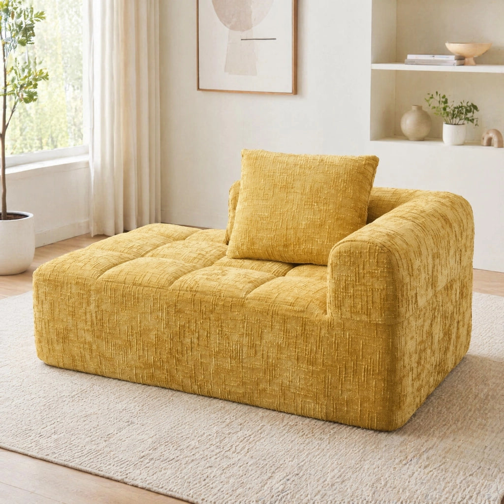DIVANO Chaise longue 158x90x60 cm Chenille giallo con cuscino