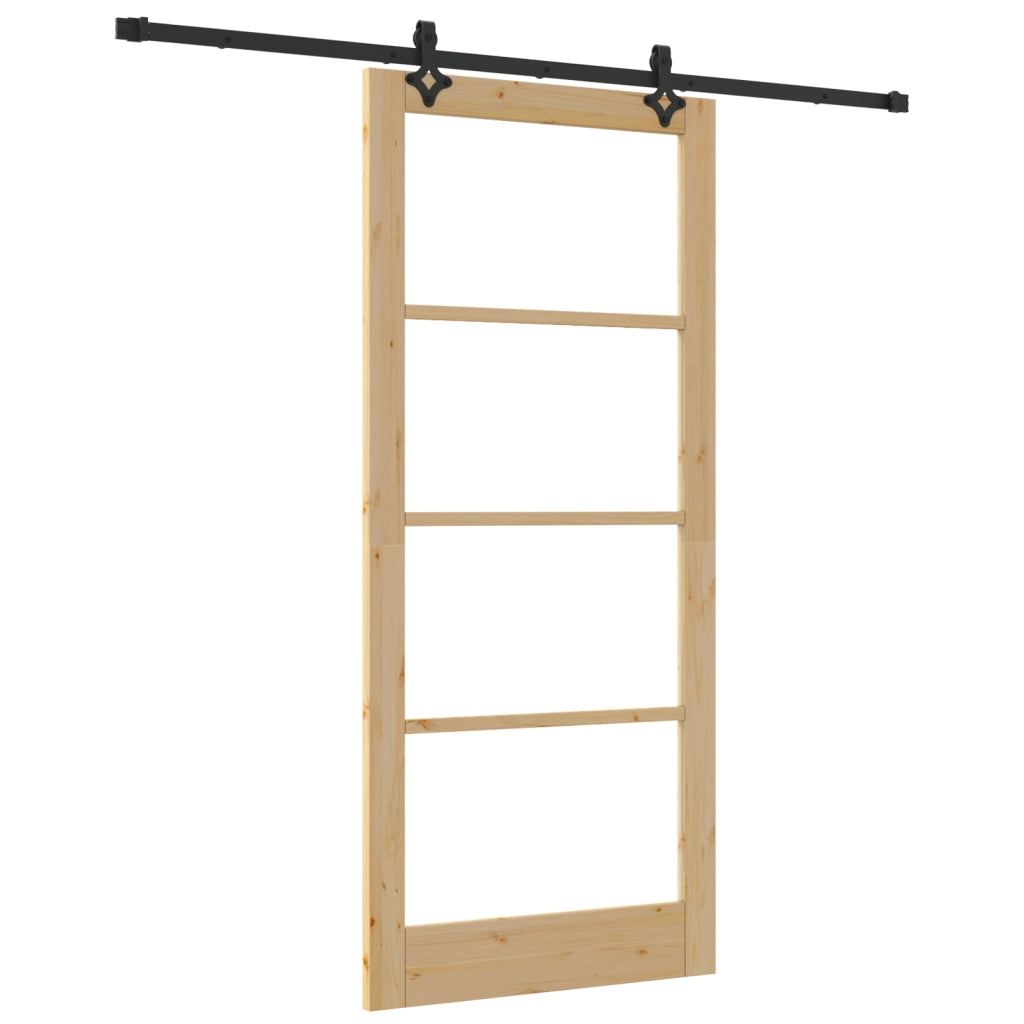 Porta Scorrevole  con Set di Ferramenta 93x211 cm Legno Massello di Pino