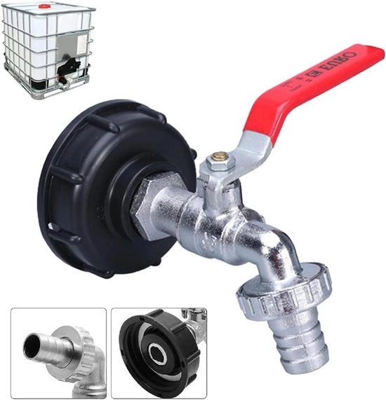 Afvoerkraan con connessione a tubo per serbatoio IBC - 3/4 pollici - adattatore - S60X6 - drenaggio a vite grossa - per serbatoio da 1000 litri