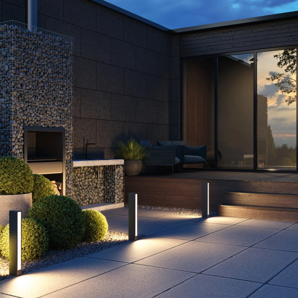 Lampada Da Terra Moderna Per Esterno Metallo Grafite Luce Led 12W Ip65