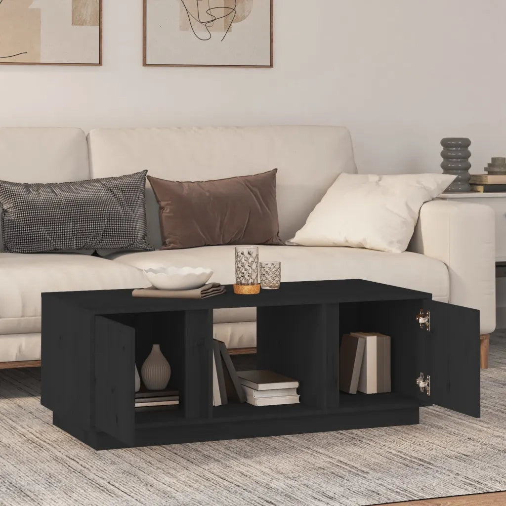 Tavolino da Salotto Nero 110x50x40 cm Legno Massello di Pino 814428