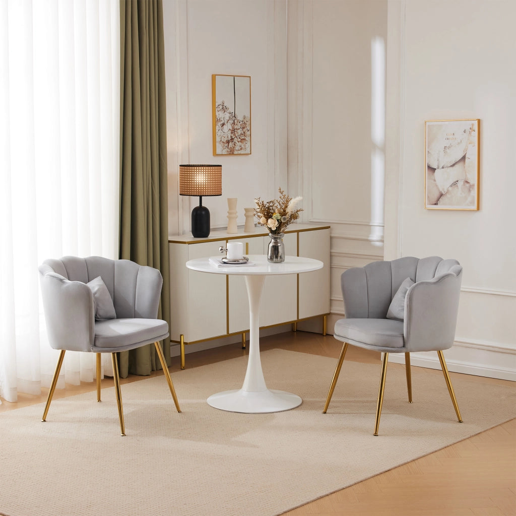 Fauteuil in velluto con schienale a petalo, cuscini e gambe in metallo dorato, grigio set 2 pezzi
