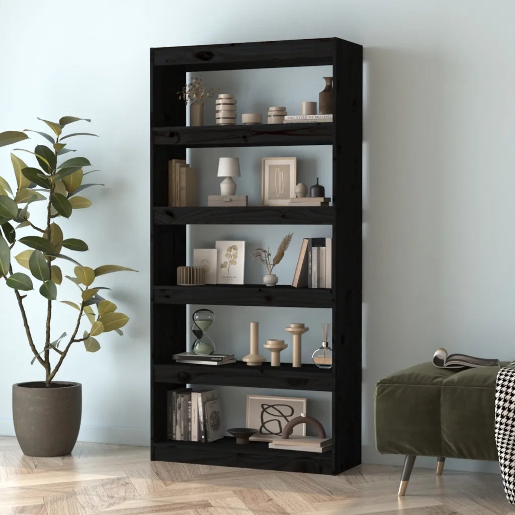 Libreria/Divisorio Nero 80x30x167,4 cm Legno Massello di Pino 808202