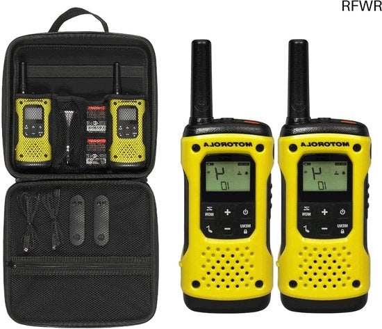 Radio PMR Resistente alle Intemperie fino a 10 km di Raggio di Azione (IP67), 2 pezzi, Nero e Giallo, 17,8 x 3,8 x 6,2 cm