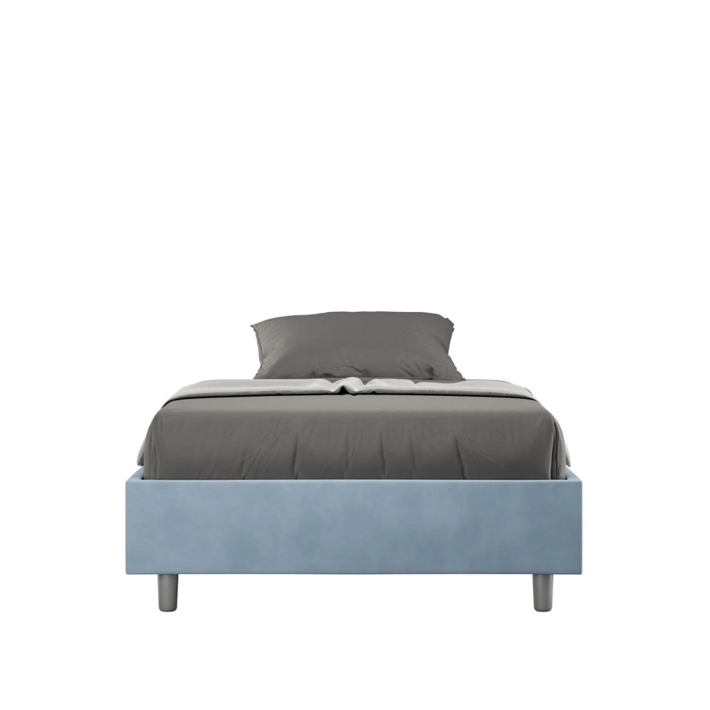 Letto una piazza e mezza con rete imbottito 120x210 microfibra azzurro Azelia