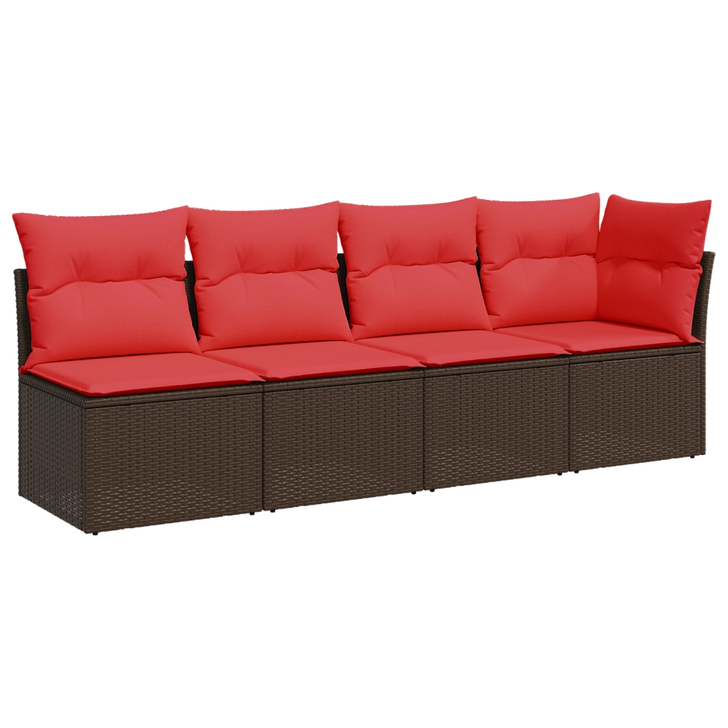 Divano da giardino con cuscini 4 posti marrone in polyrattan