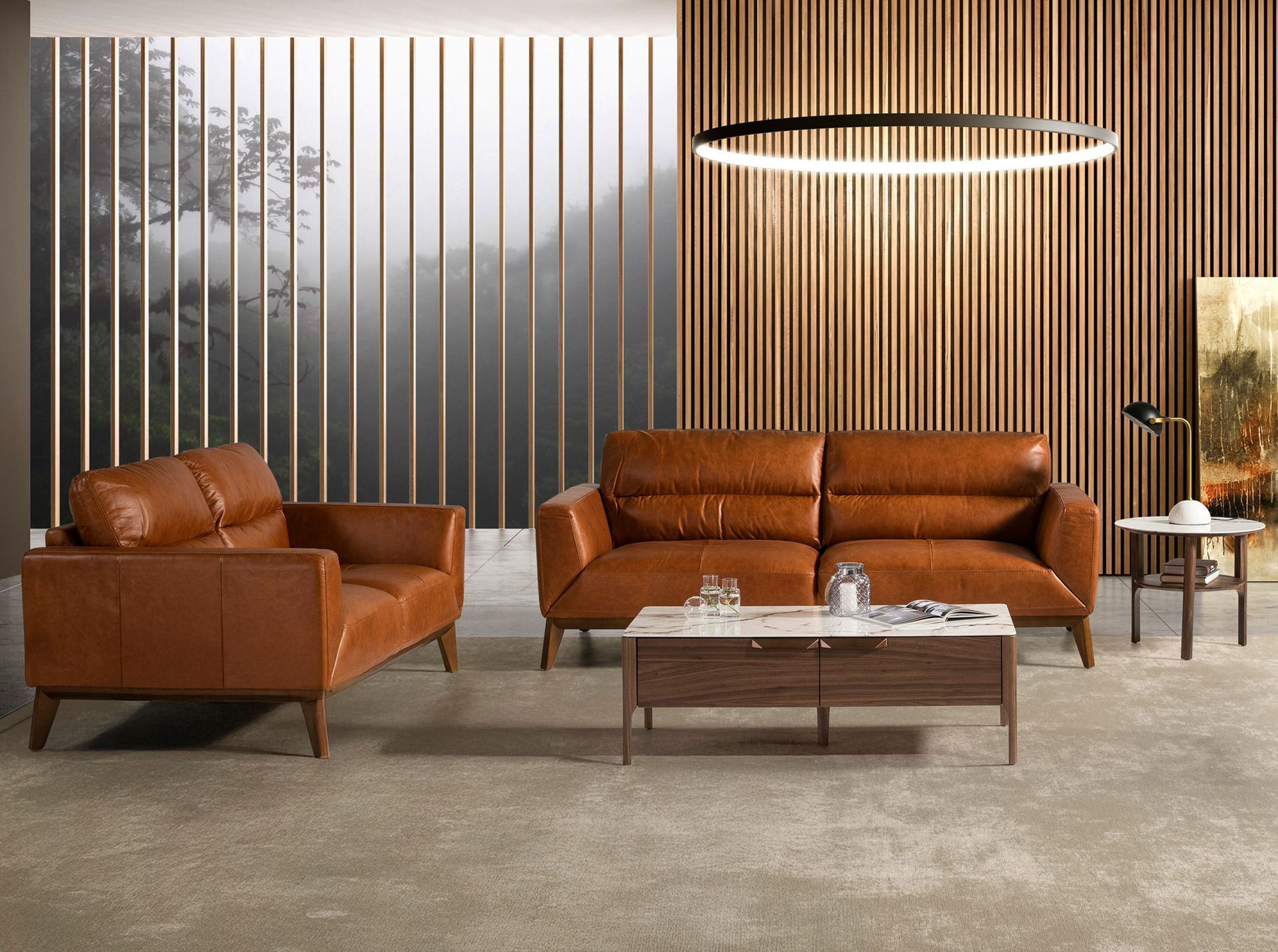 Divano a 3 posti in pelle marrone