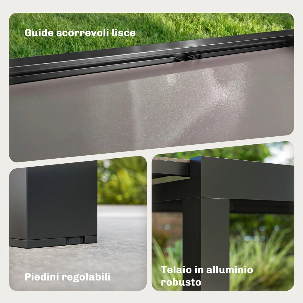 Tavolo da Giardino Allungabile 140-240x90x75 cm in Alluminio e Vetro Nero