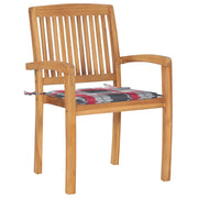 Sedie Giardino 2 pz | Sedie da Esterno con Cuscino Rosso a Quadri Massello di Teak