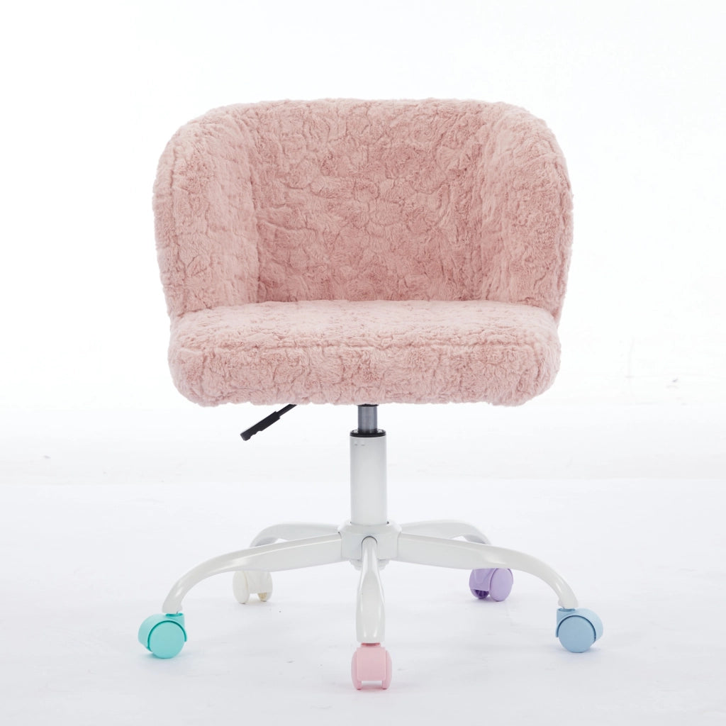 Sedia da Ufficio Imbottita Girevole con Ruote ¨C MINIMAL ¨C Rosa, Velluto, Altezza Regolabile