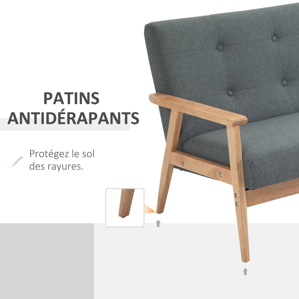 Divano 2 posti scandinavo con braccioli e gambe in legno ¨C zephmum ¨C grigio 115x66.5x73 cm
