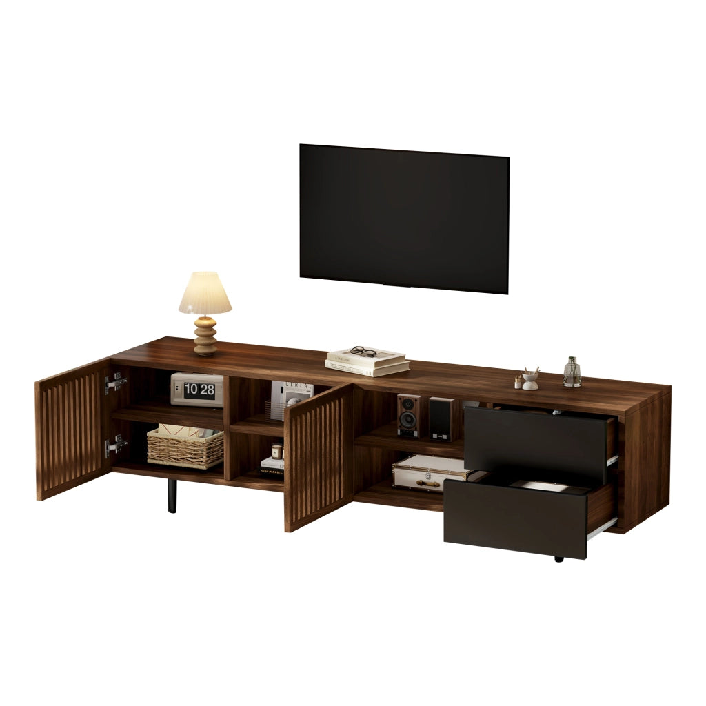 Mobile TV 160 cm con Ante a Doghe e 2 Cassetti; MDF; Noce e Nero