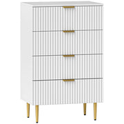 Cassettiera 4 Cassetti Moderna con Maniglie Dorate 60x40x96 cm Bianco