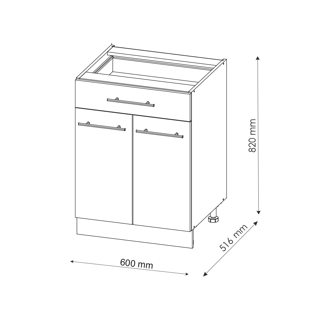 Vicco Mobiletto base per cucina Antracite lucido 60 cm con cassetto, senza piano di lavoro