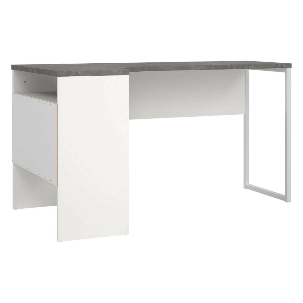 Scrivania Moire, Scrittoio multiuso, Tavolo per ufficio porta PC, Piano di lavoro, 145x81 h77 cm, Bianco e Grigio