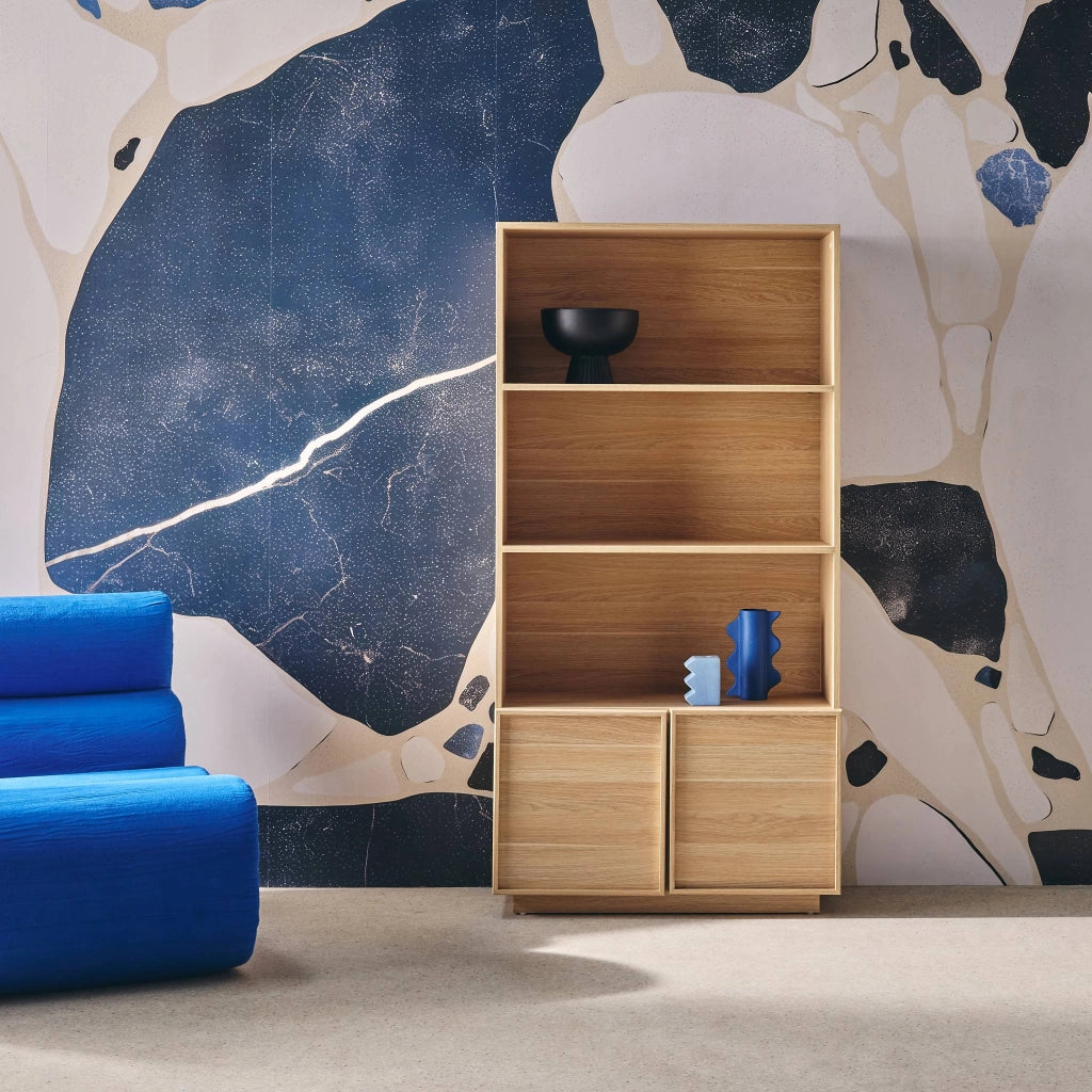 Libreria effetto legno con 2 ante a 5 livelli, marrone naturale