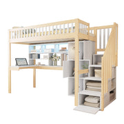 Letto a Soppalco Singolo con LED; Scala Contenitore; Scaffali e Scrivania 90 x 200 cm; senza Materasso