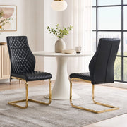 Sedia da Pranzo Set da 2 con Schienale Alto Ergonomico e Seduta Imbottita in PU Nero e Metallo Dorato