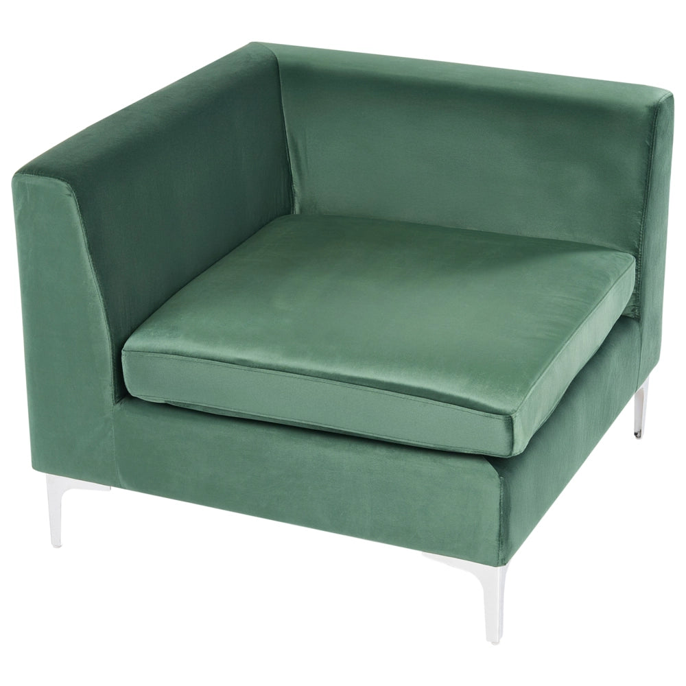 Divano ad angolo a 1 posto in velluto verde Modulo con gambe in metallo argento Stile glamour