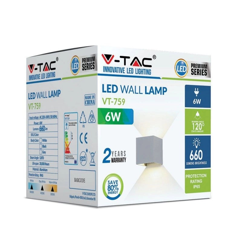 Lampada da parete da 6W con corpo grigio bridglux quadrato 3000k