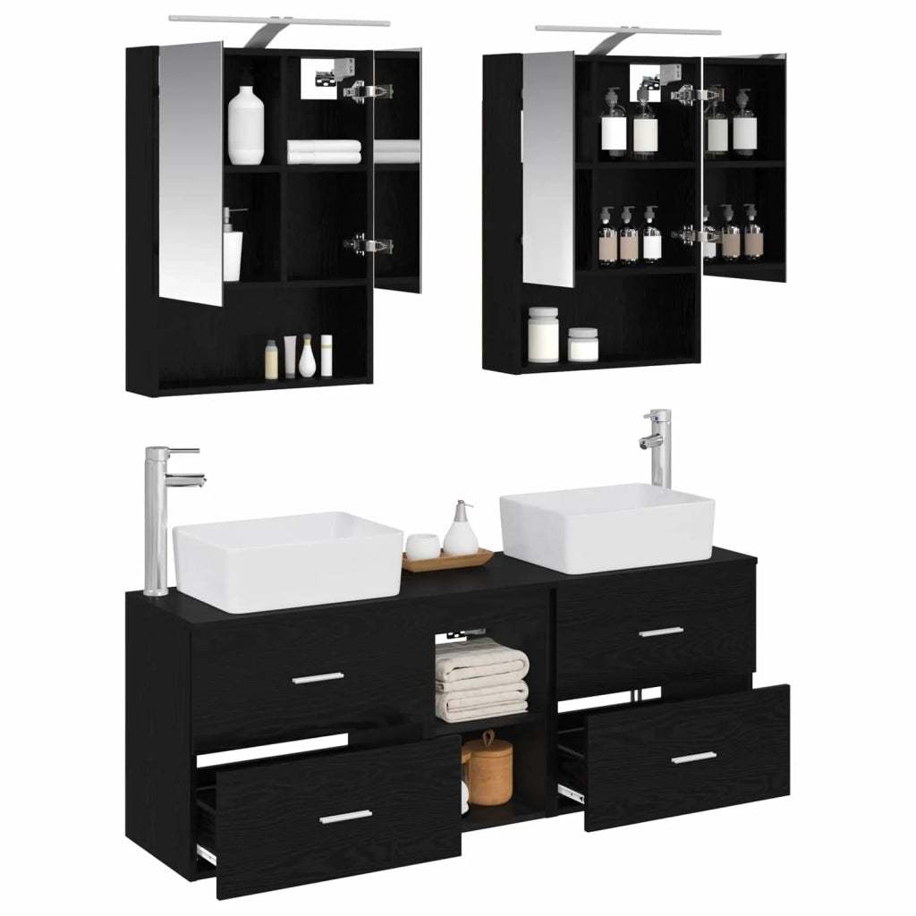 Set di mobili per il bagno 5 pcs Rovere Nero 3406840
