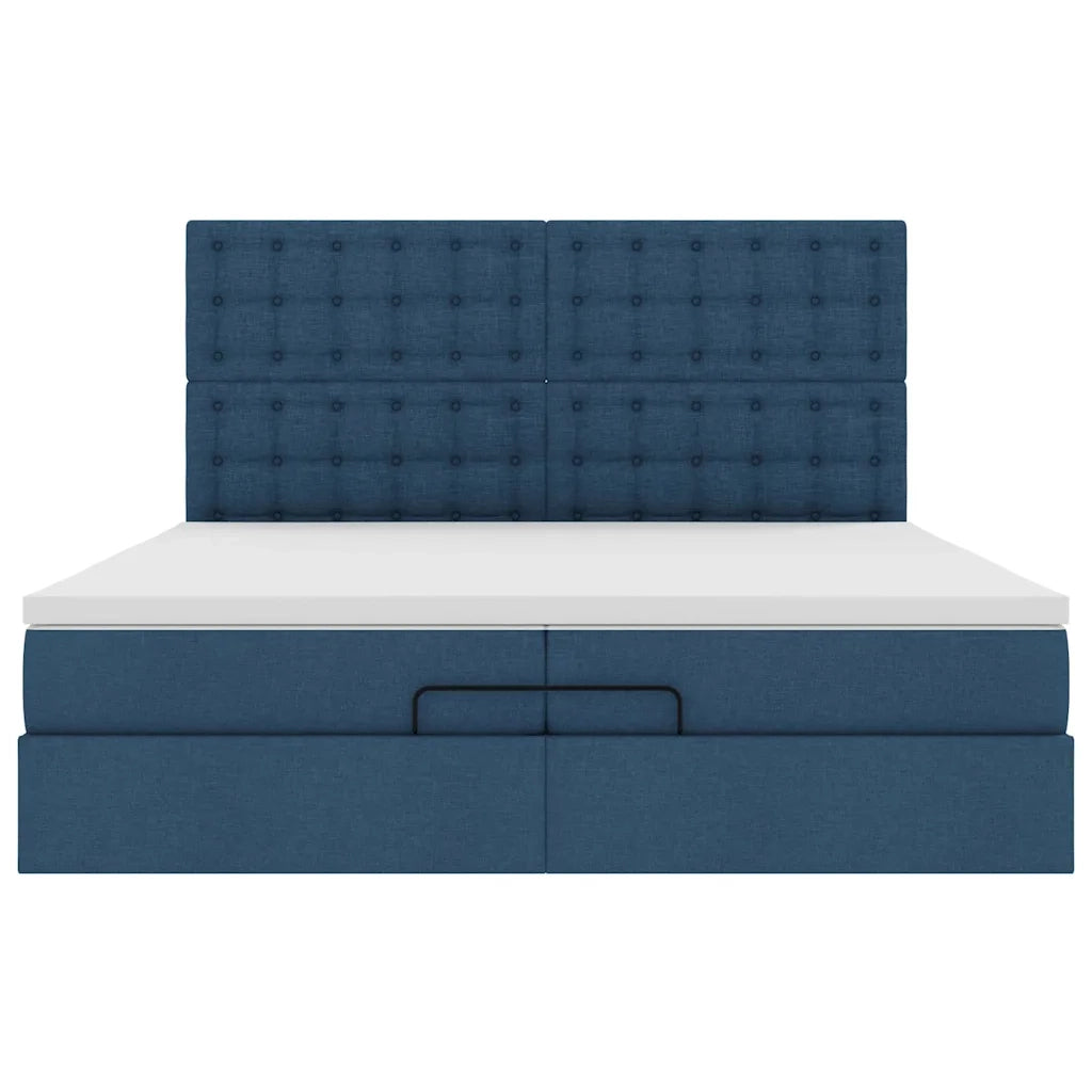 Struttura Letto Pouf con Materassi Blu 200x200 cm in Tessuto 3314203