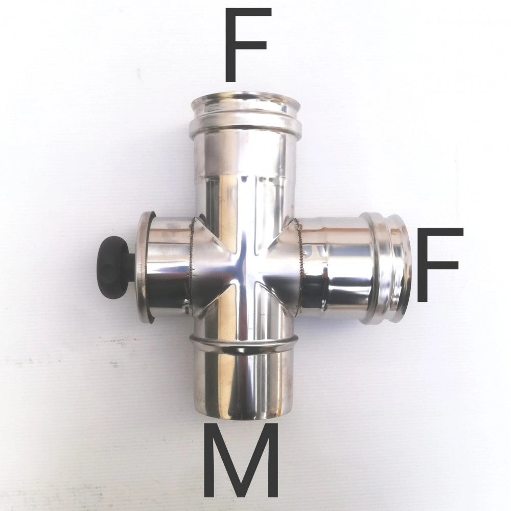 Raccordo a t da 100mm in acciaio inox croce con ispezione 5 decimi aisi 304