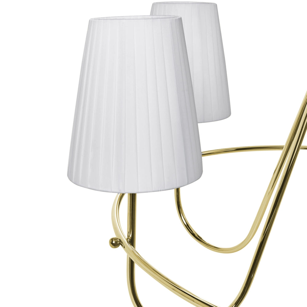 Lampadario a 6 luci in stile tradizionale per soggiorno e sala da pranzo con base in metallo e paralumi in tessuto oro
