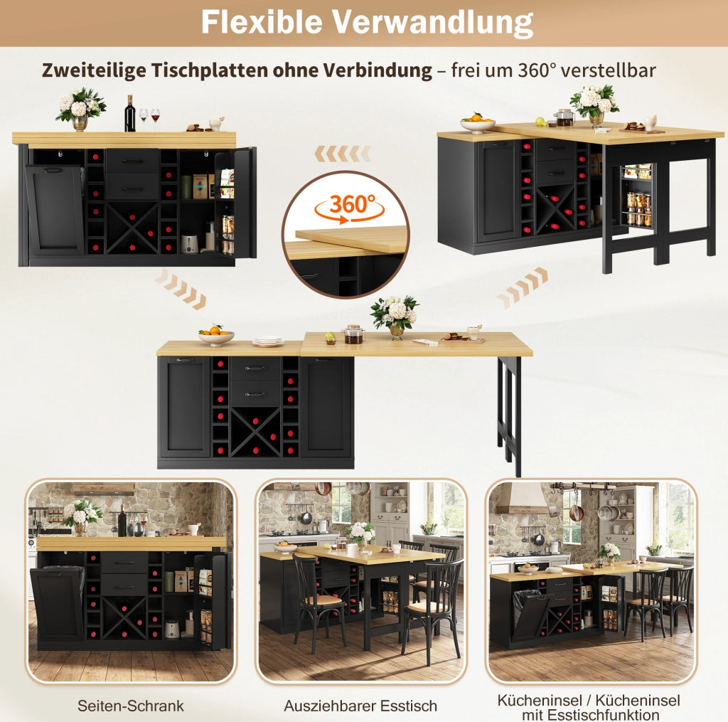 Isola da cucina girevole 120-223 cm con vani contenitore