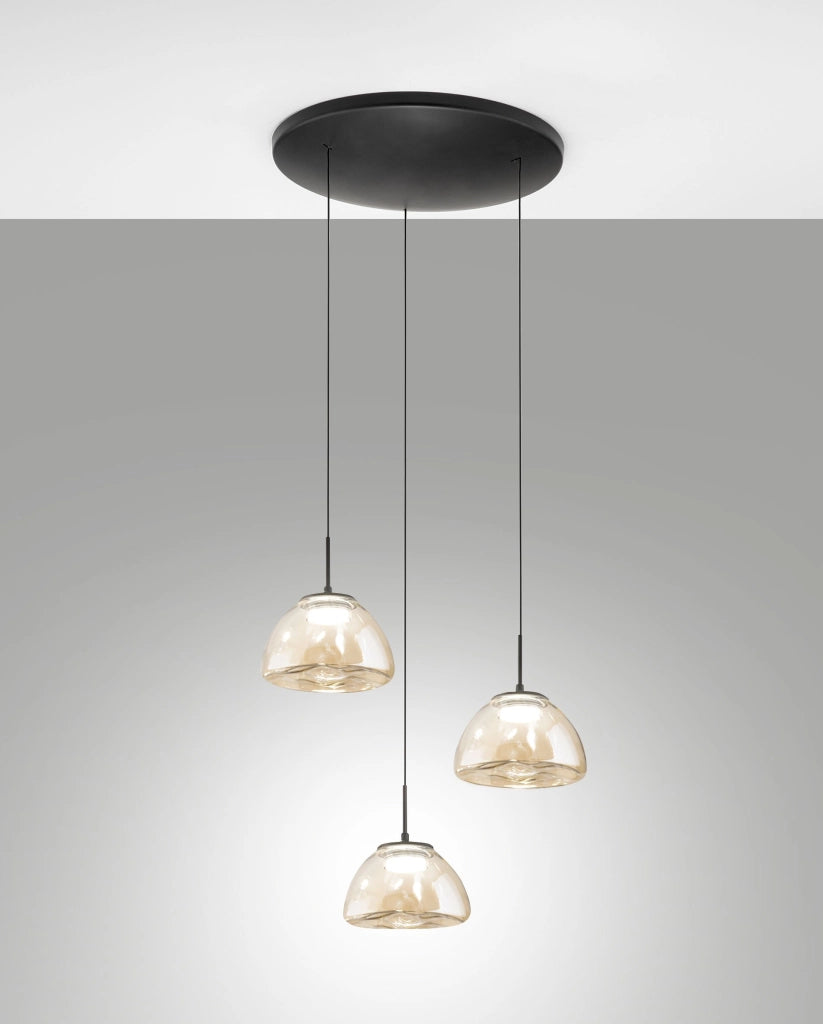 Lampada a Sospensione Lucille Ø350mm Cognac, LED 21W CCT 2700K/3000K/4000K, Dimmerabile, Struttura in Metallo e Vetro Borosilicato - Lucille