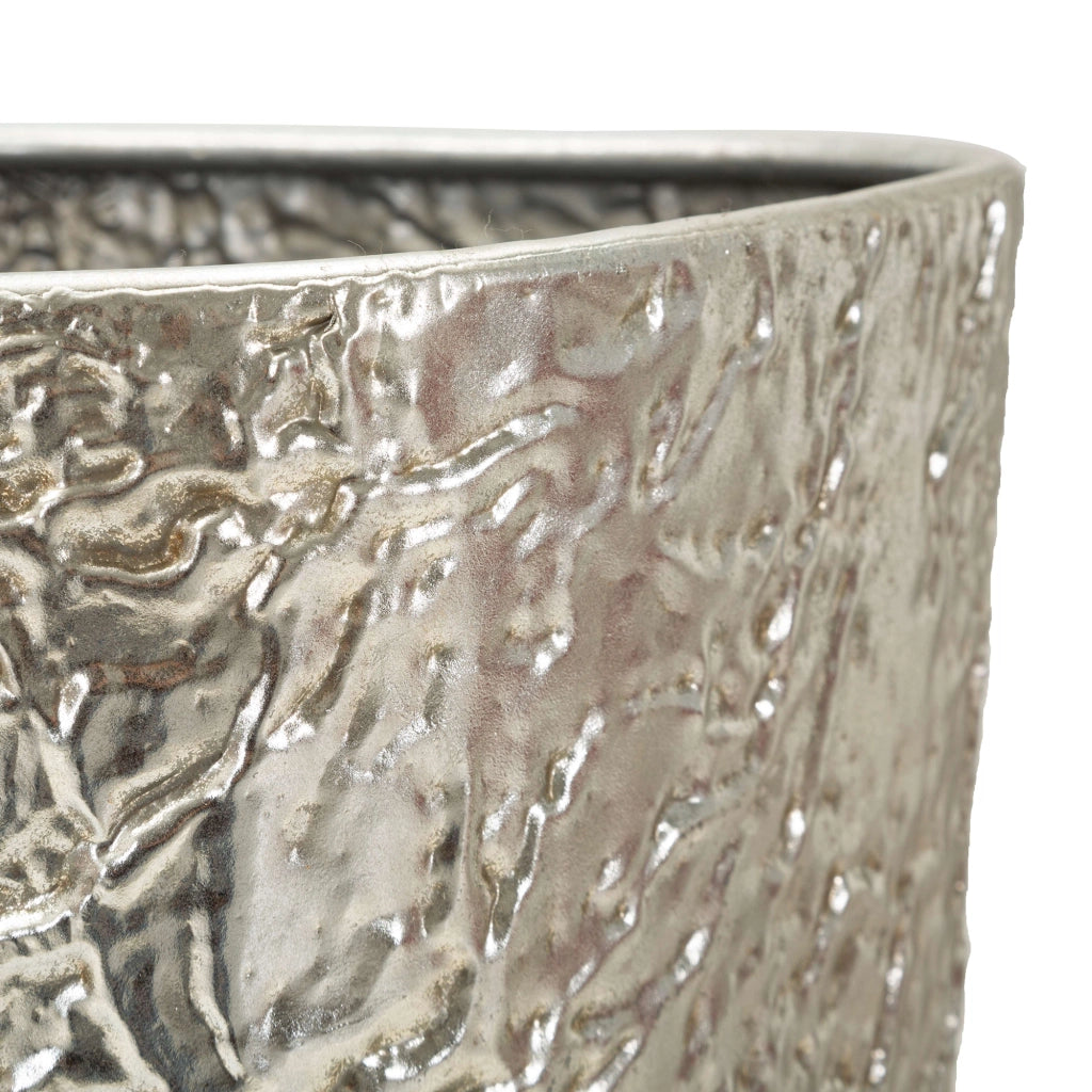 Barale, Vaso set 2 Vasi, Finitura Effetto Materico, Argento