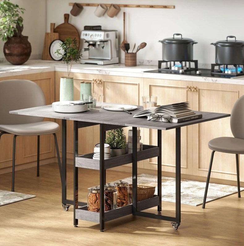 Tavolo pieghevole 133.4x80x75 cm con 2 vani aperti in legno grigio