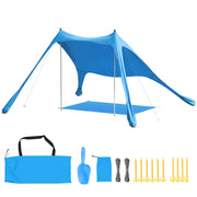 Tenda da Spiaggia UV 50+ per 2-4 Persone con Tappetino e Pala, in Lycra e Alluminio, 200x208x200 cm, Azzurro