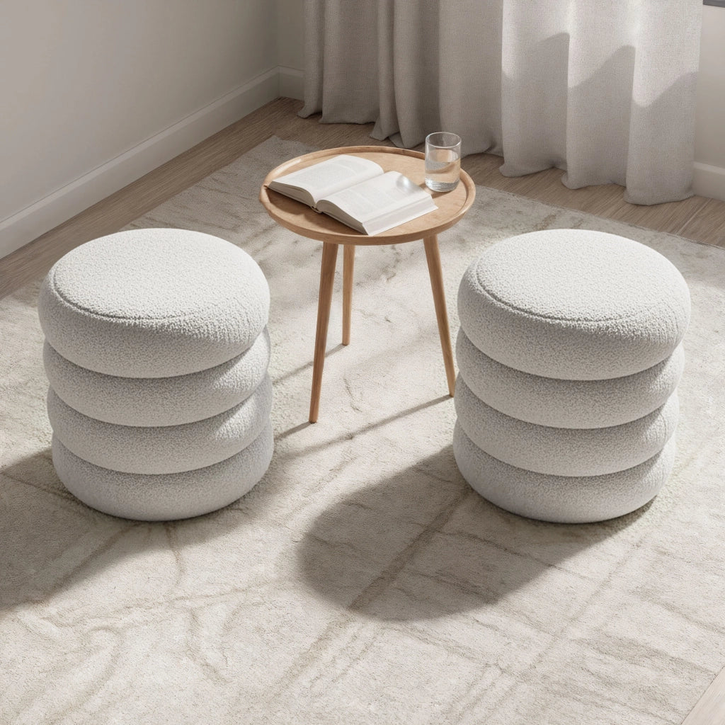 Pouf contenitore cilindrico in tessuto teddy 42 cm SNUGGO Bianco Nebbia