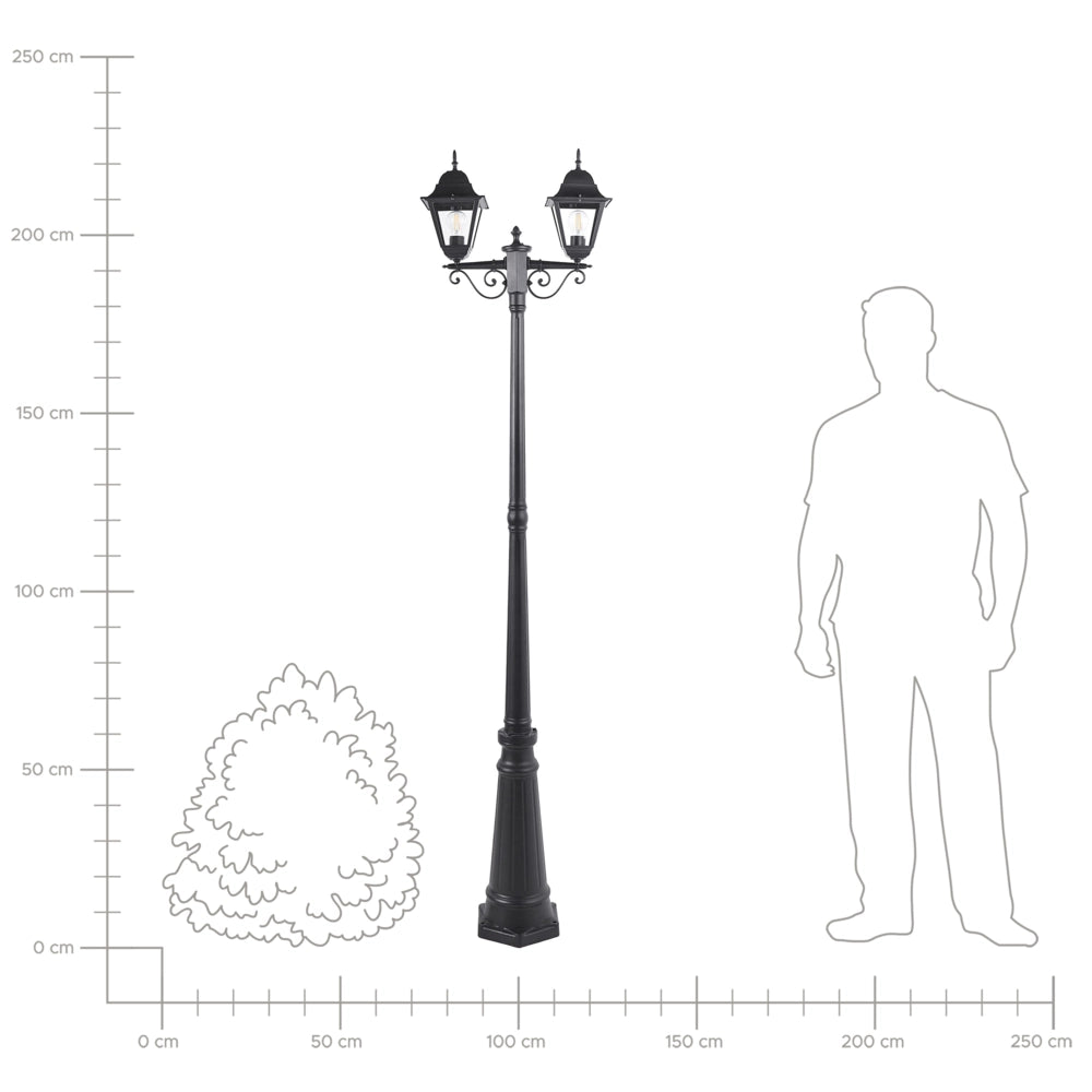 2 Lampione nero Lampada da sentiero in alluminio con paralume in vetro Illuminazione esterna da giardino Design vintage