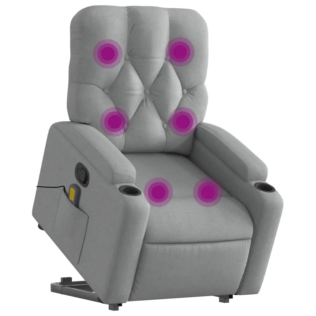 Poltrona | Sedia Relax Alzapersona Massaggi Reclinabile Grigio Chiaro Tessuto