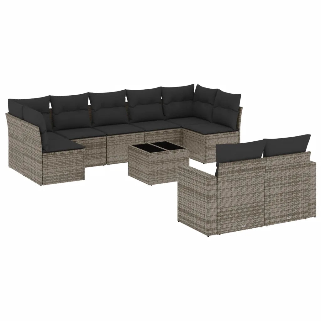Set Divano da Giardino 10 pz con Cuscini Grigio in Polyrattan 3251767