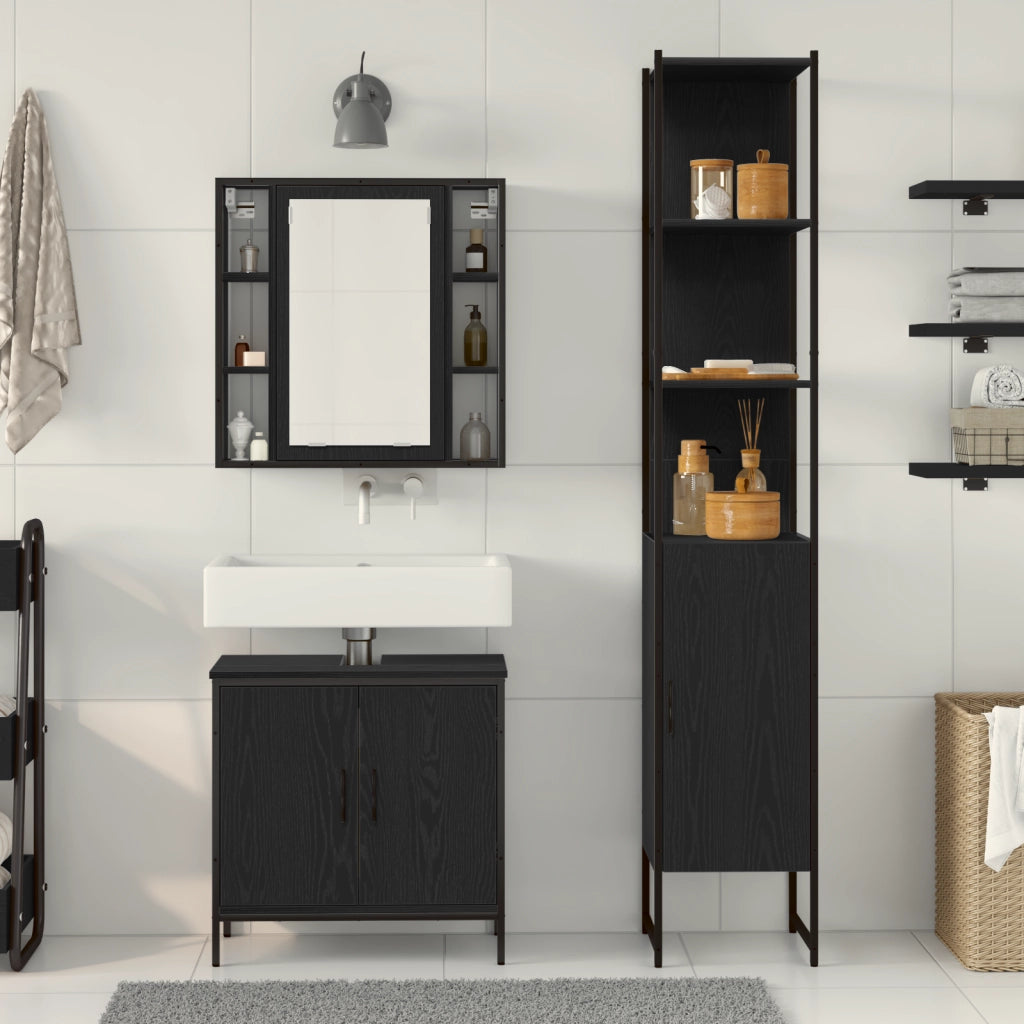 Armadio Lavabo  Rovere Nero 60x30x60 cm Legno Ingegnerizzato