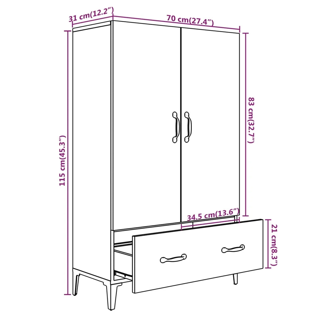 Credenza-Buffet-Armadio da cucina Bianca 70x31x115 cm in Legno Ingegnerizzato 633562