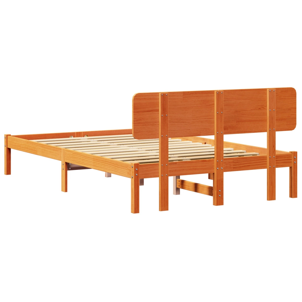Struttura letto con testiera marrone cerato 120x190 cm legno massello di pino