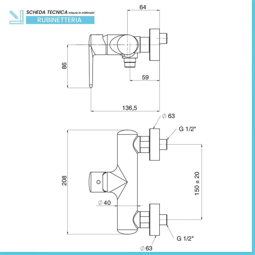 Set miscelatori vasca esterno lavabo e bidet in ottone cromato linea Armonia