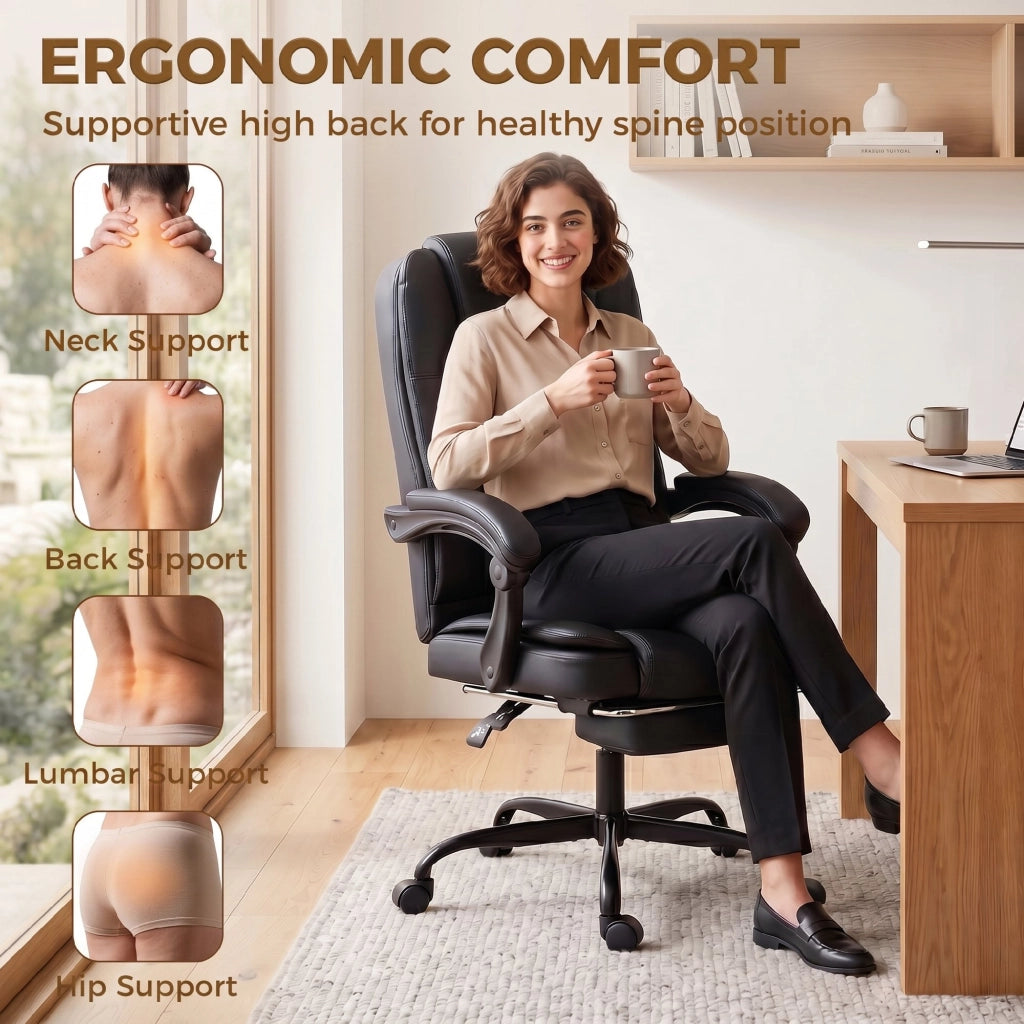 Poltrona da ufficio ergonomica reclinabile ¨C Xylo ¨C PU nero con poggiapiedi estraibile e altezza regolabile