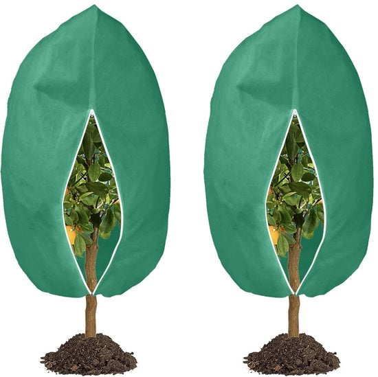 Copertura invernale per piante, protezione per piante all'aperto, copertura contro il freddo per piante in vaso, con cerniera e corda per tirare per palme, olivi, copertura invernale riutilizzabile 2 pezzi, 70g/m²