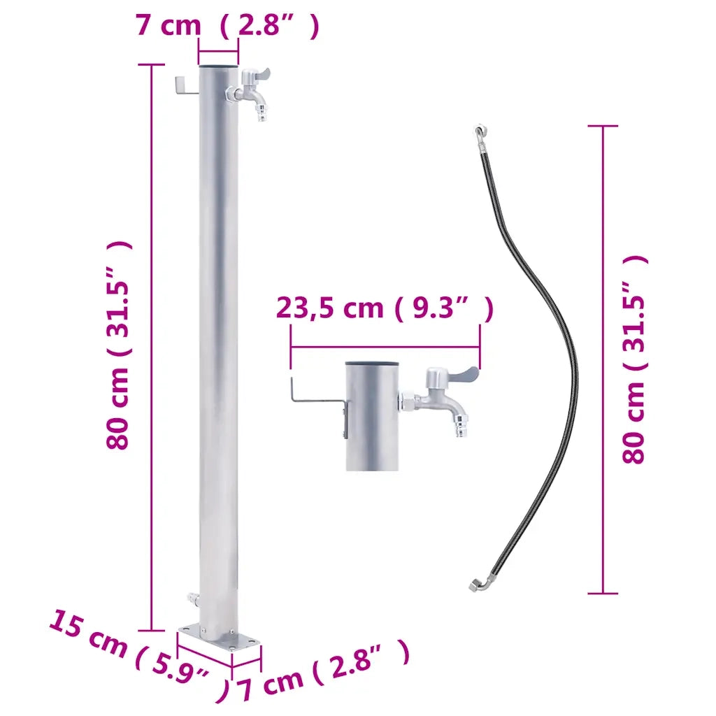 Colonna d'Acqua da Giardino 80 cm Acciaio Inox Rotonda 364502