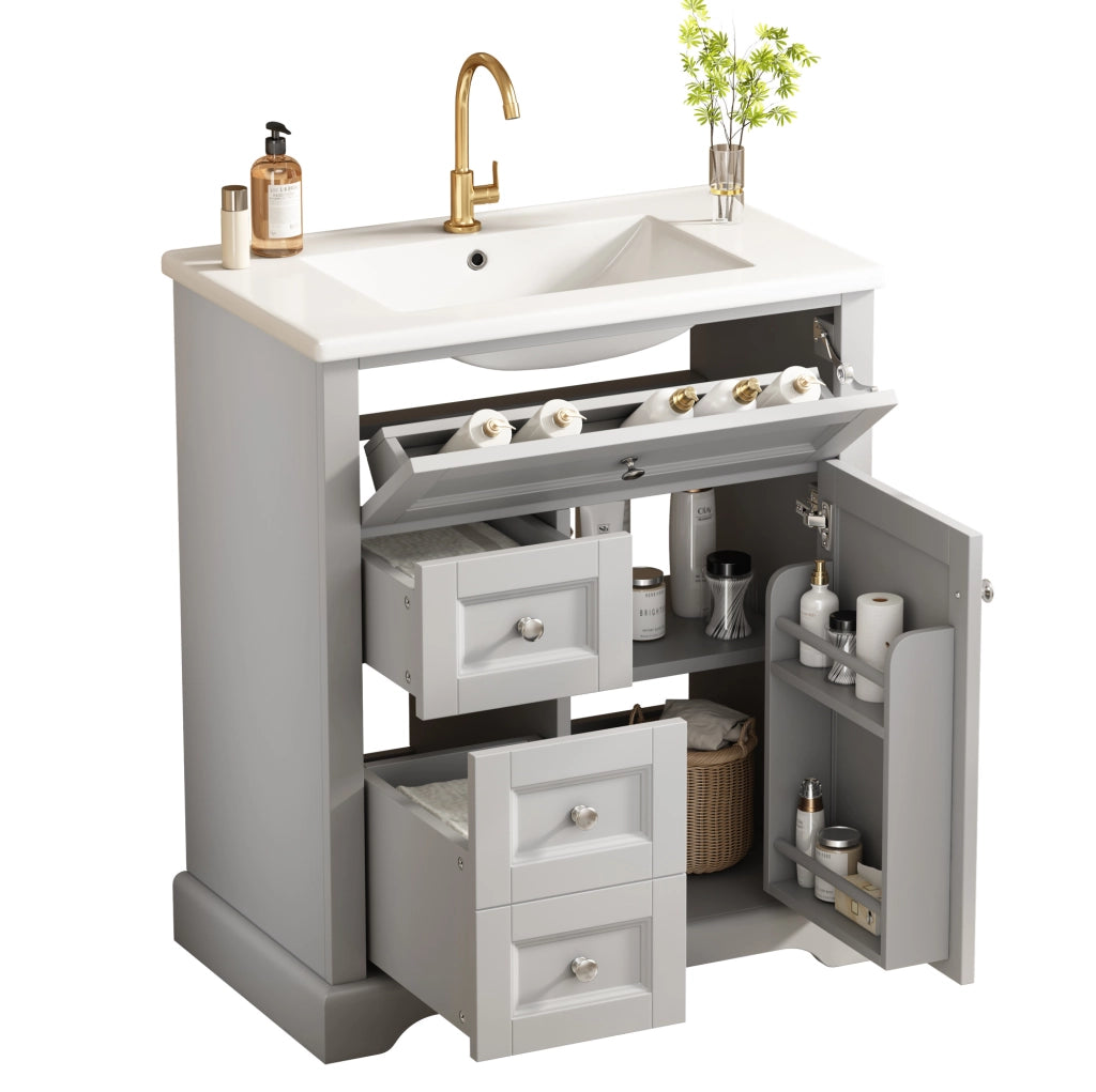 Mobile bagno con lavabo a terra, grigio, 76x46x87 cm
