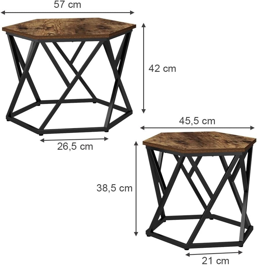 Set di tavolini Fyrk, Rovere rustico, 57 x 57 cm 2 parti, pieghevole salvaspazio e combinabile in modo versatile