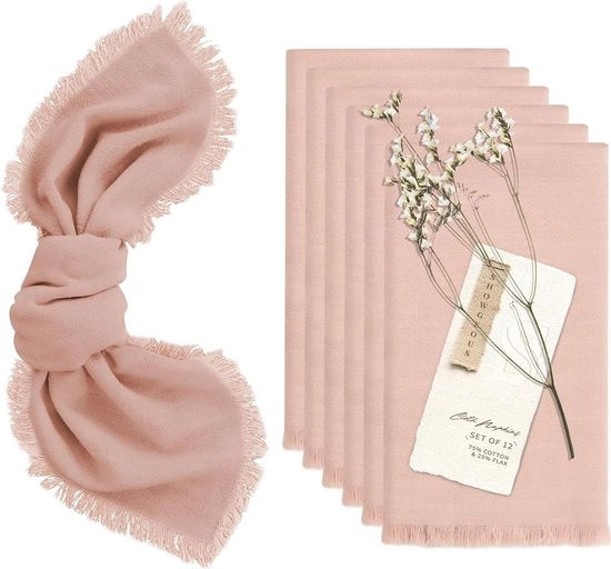 12 serviette in lino e cotone con bordi, 45 x 45 cm, tovaglia, serviette, tessuto misto, lino, cotone, serviette lavabili, serviette in lino rustiche per matrimoni, Natale