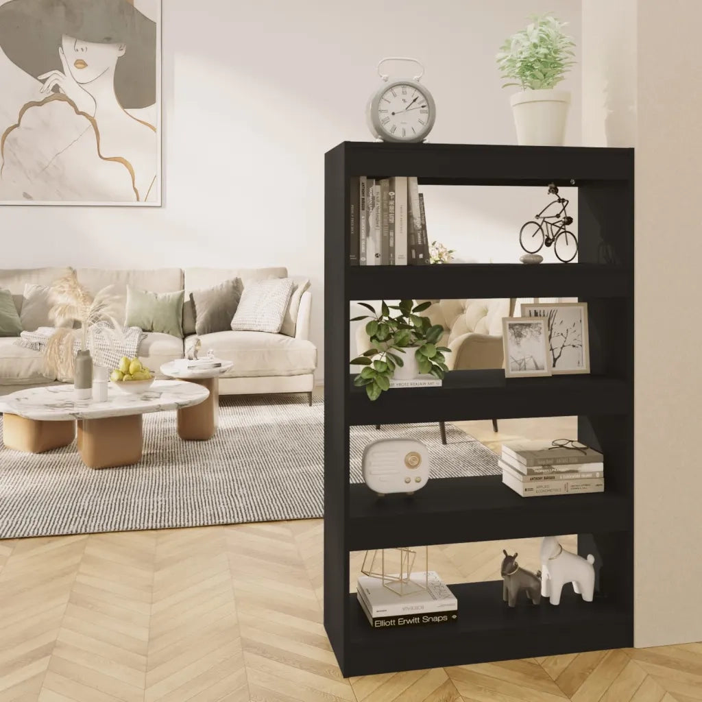 Libreria Divisorio-Scaffale per Libri-Mobile di Stoccaggio Nero 80x30x135 cm in Truciolato